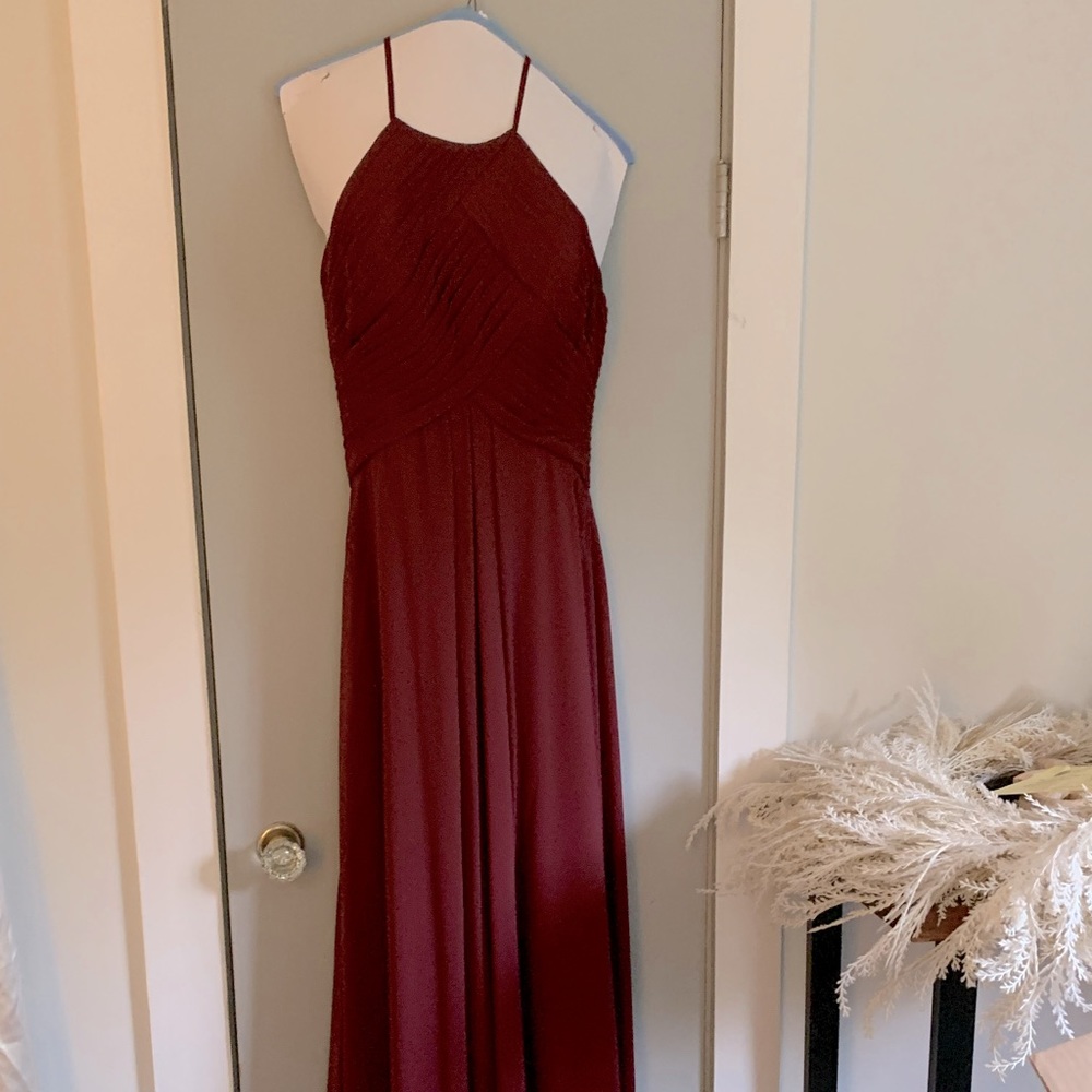 Wore once for wedding (bridesmaid) dry cleaned and like new!